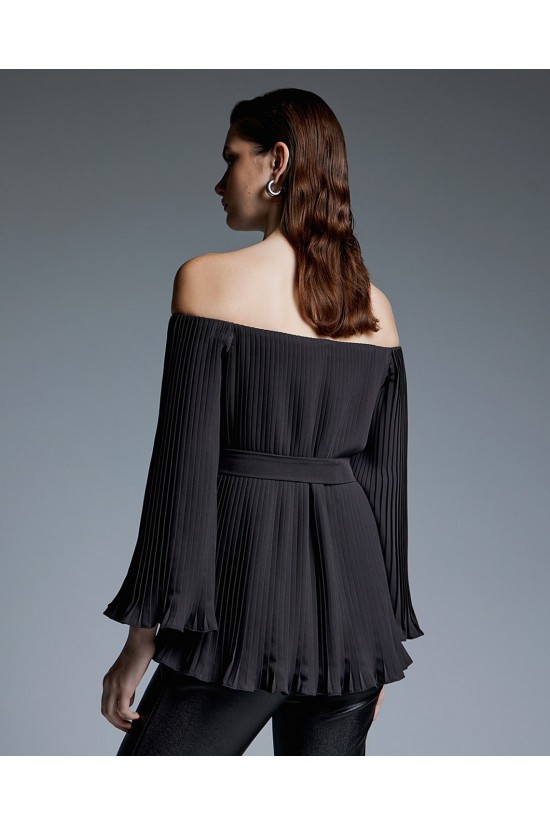 Γυναικεία μαύρη πλισέ μπλούζα off-shoulder - Access 44-2131