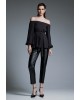 Γυναικεία μαύρη πλισέ μπλούζα off-shoulder - Access 44-2131