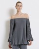 Γυναικεία γκρι πλισέ μπλούζα off-shoulder - Access 44-2131