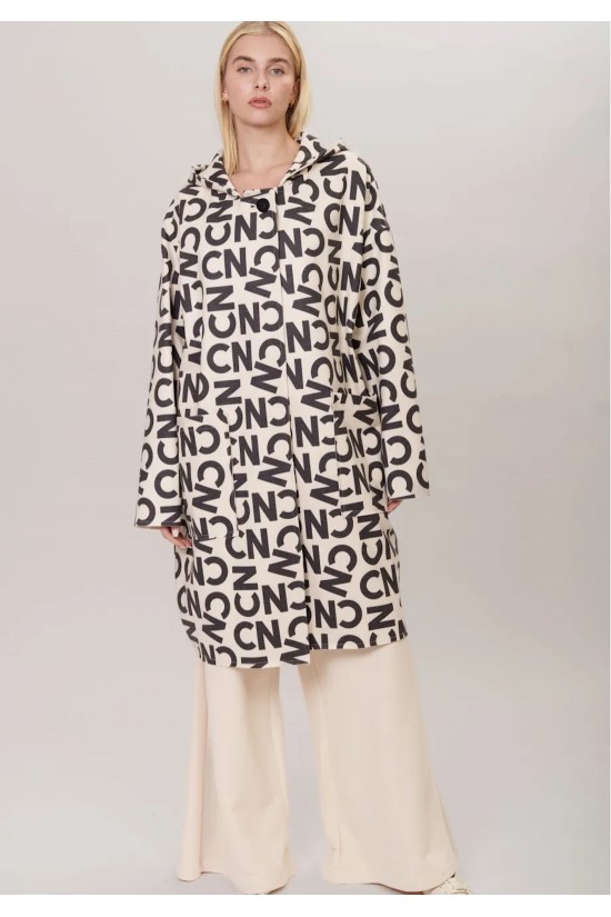 Γυναικείο εκρού παλτό με print - Collectiva Noir Elina P Coat 