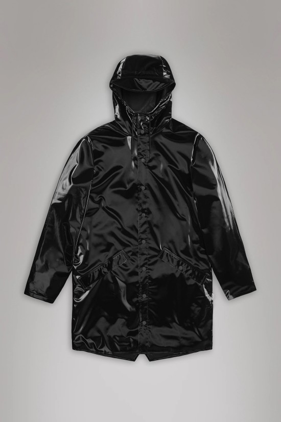 Unisex μαύρο γιαλυστερό αδιάβροχο μπουφάν - Rains Long Jacket 12020