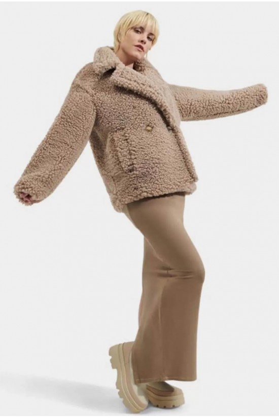 Γυναικεία γκρι-καφέ γούνινο πανωφόρι - Ugg Teddy Coat Putt 1144454